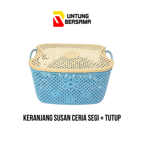 Keranjang Susan Ceria Segi + Tutup / Keranjang Ceria Serbaguna / Keranjang Murah Terbaik