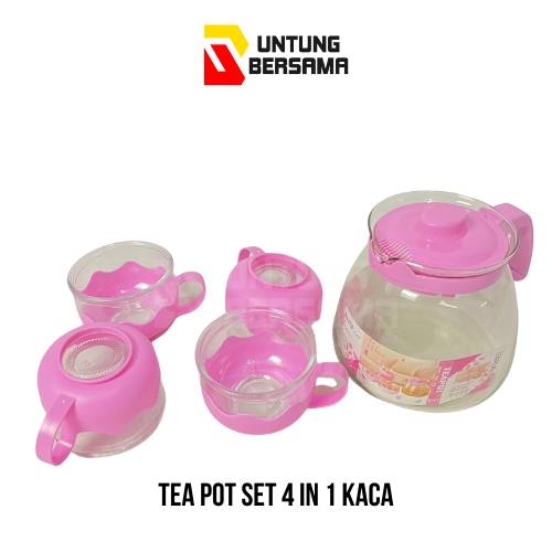 Tea Pot Set Kaca 5 In 1 Warna / Teko Kaca Isi 5pcs / Teapot Gelas Set / By Untung Bersama Pasuruan