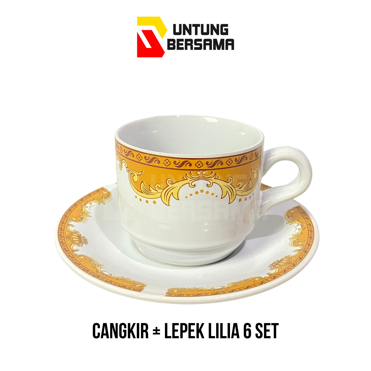 Cangkir Lepek Motif Mahkota / Cangkir Lepek Lilia Mahkota 6 Set