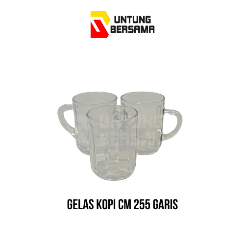 Gelas Kaca/ Gelas Kopi/Gelas Teh Cm 255 Garis /6pcs