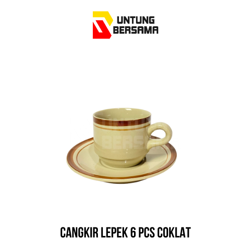 Cangkir Lepek Coklat Isi 6 Cangkir + Lepek
