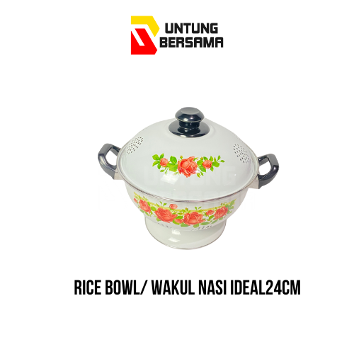 Rice Bowl/ Wakul Nasi Ideal Enamel Motif Kembang Tutup Size 24