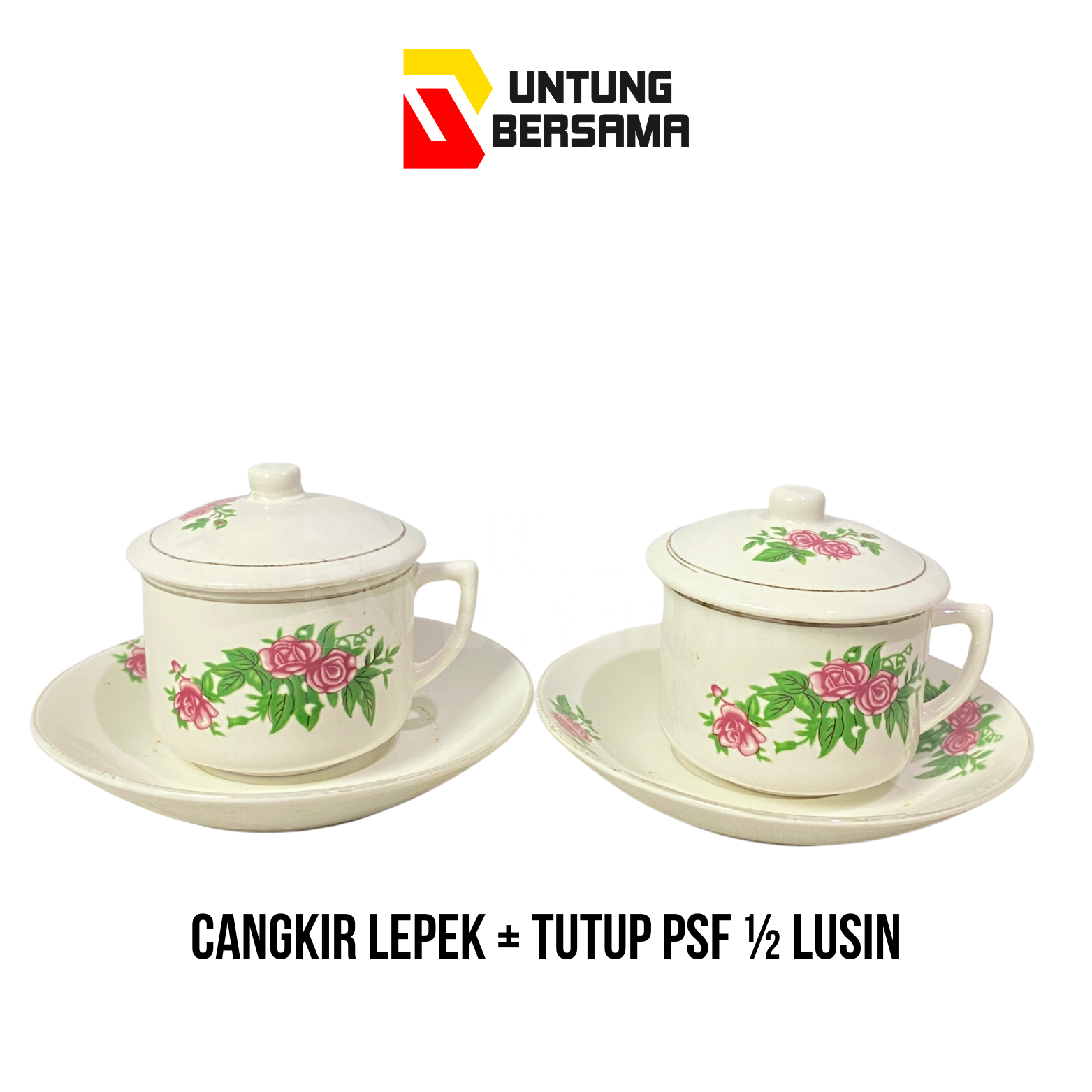 Cangkir Lepek Tutup Psf Keramik Bunga (Isi 6 Cangkir Dan 6 Lepek) / Cangkir Tatak Jadul