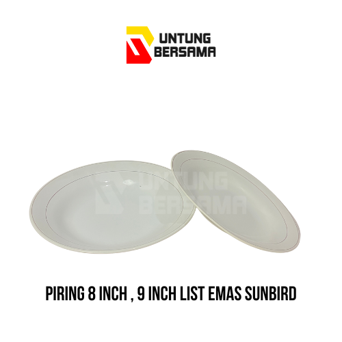 Piring Makan Keramik / Piring List Emas 9 Inch Sunbird / Diameter 23 Cm / Dynasty Mahkota