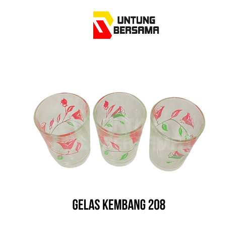 Gelas Kaca Motif Kembang 208/ Gelas Serbaguna /6pcs